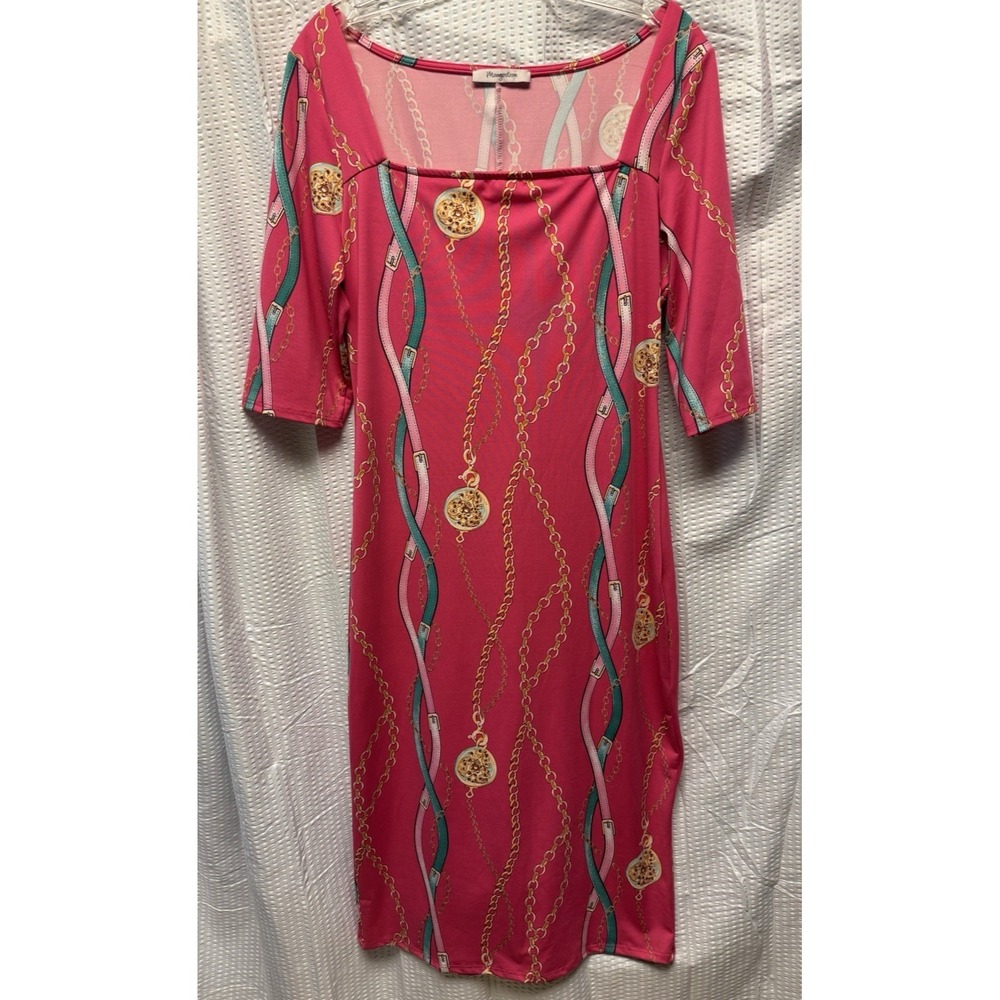 Magesteen Women's 1X Fuchia 3/4 Sleeve Chain Print Equestrian Style‎ Boutique